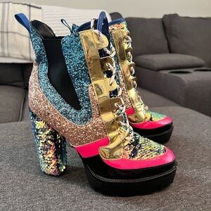 Multicolor Sequin Heeled Boots